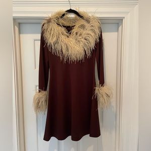 Chic Chocolate Brown, Vintage Dress w/Feathers, fits like a US 4 or Small